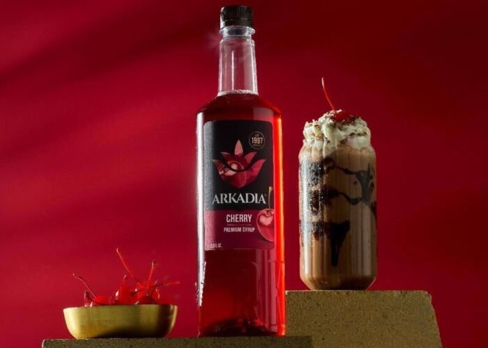 Arkadia cherry syrup latte drink