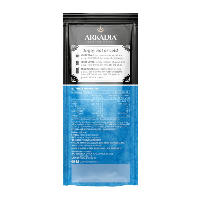 Arkadia 20g Sachet Sugar Free Spice BACK GS1