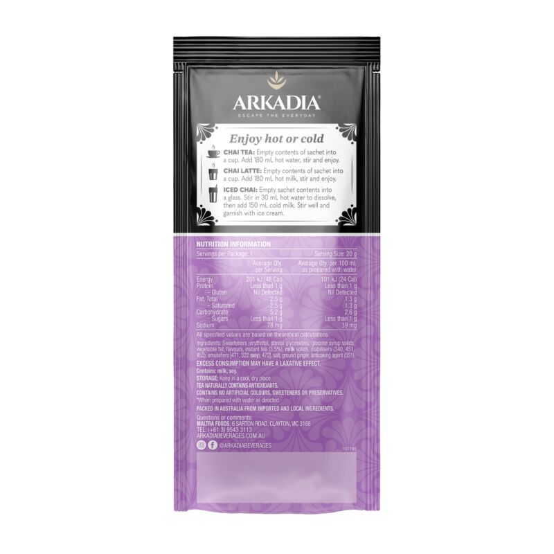 Arkadia 20g Sachet Sugar Free Vanilla BACK GS1