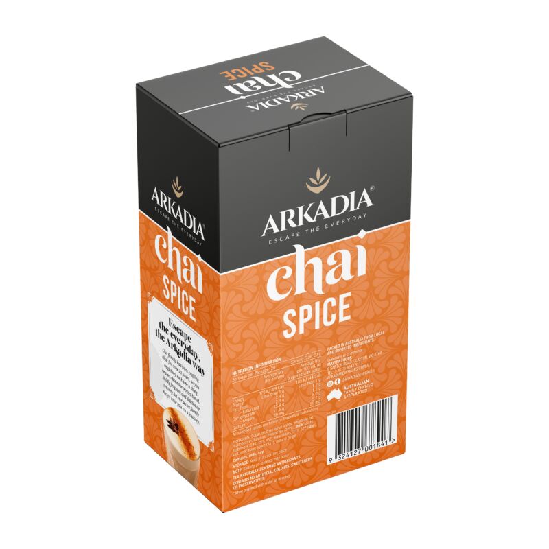 Arkadia Chai 20 Sachet Box Angle chai spice back GS1