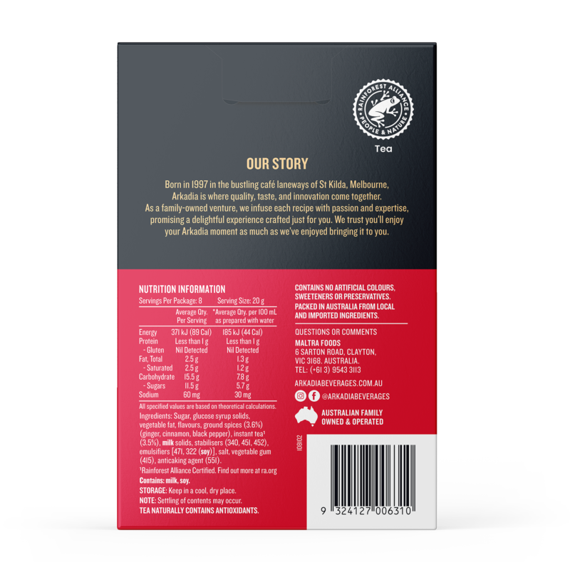 Arkadia Sachets 8pck Extra Spice Chai back
