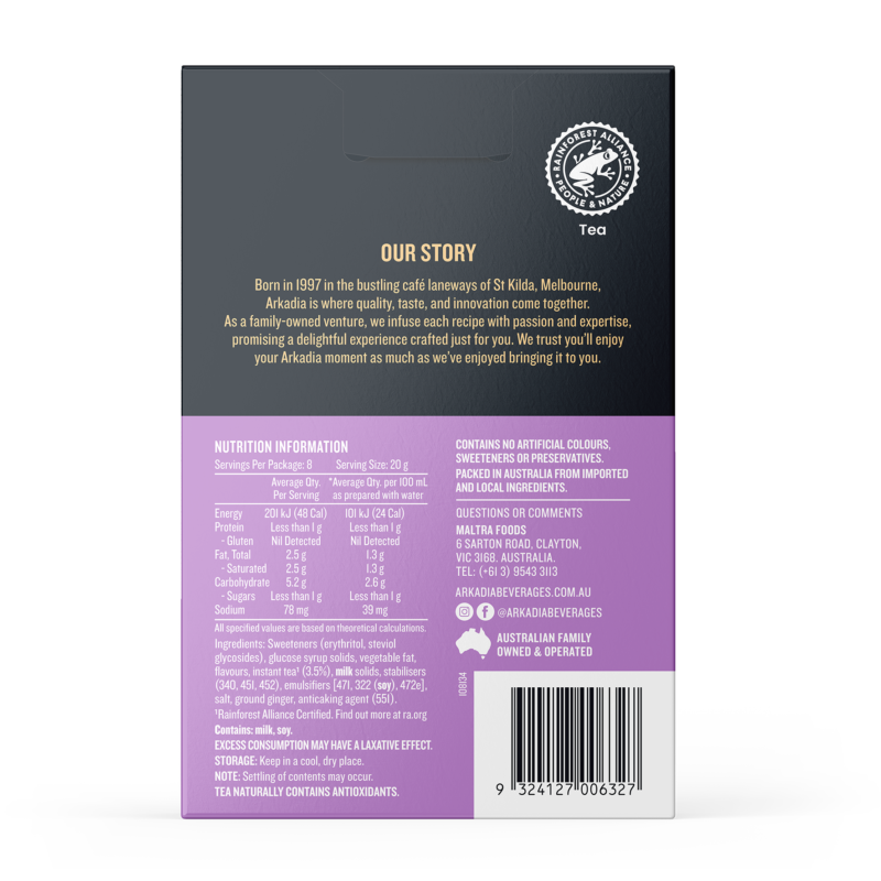 Arkadia Sachets 8pck SF Vanilla Chai back
